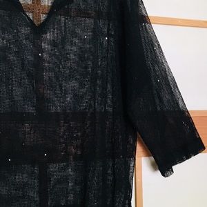 Black Net Sequined Beach Coverup Blouse Sz 1X